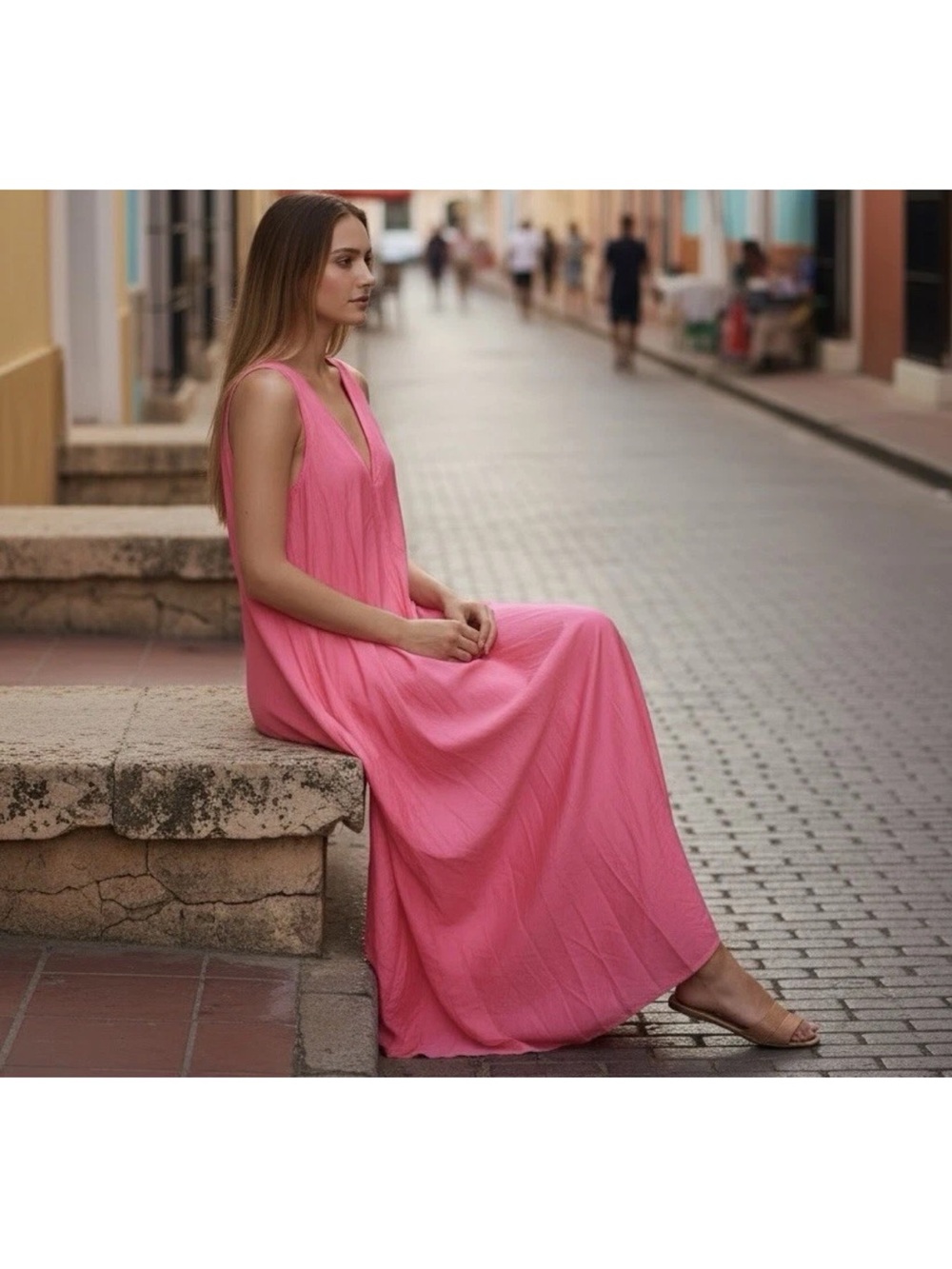 Soft Surroundings Mizu Coral Pink Sleeveless Maxi Dress